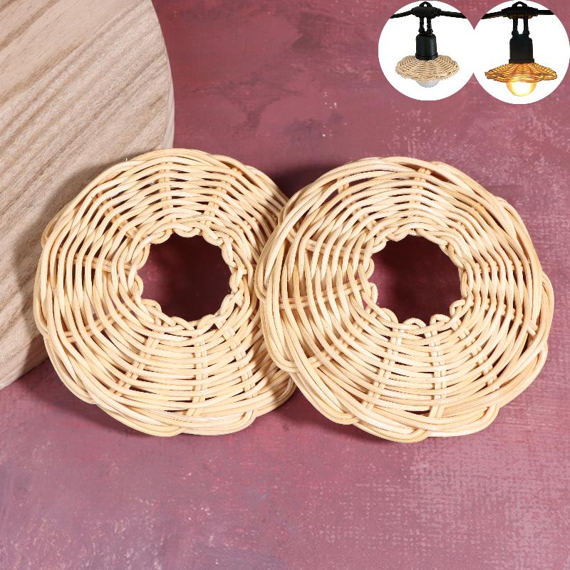 2Pcs Handwoven Rattan Lampshad - Outdoor Lighting Vintage ulasan dan harga